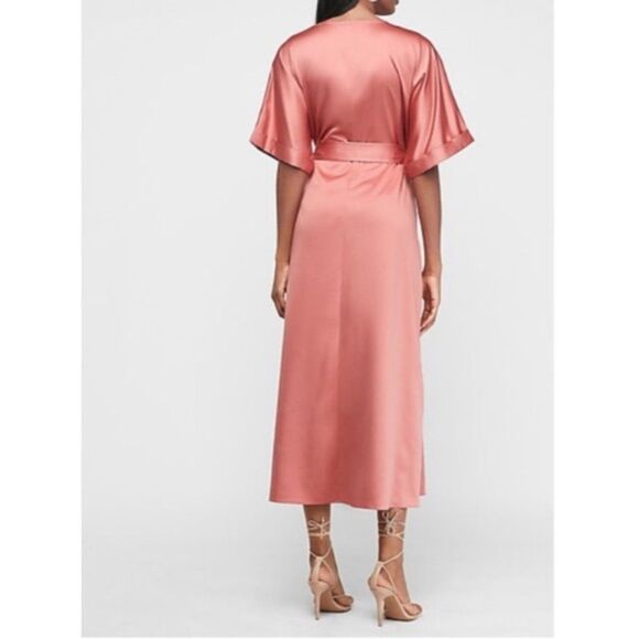 Express Satin Wrap Midi Dress in Rose Pink - Picture 4 of 11